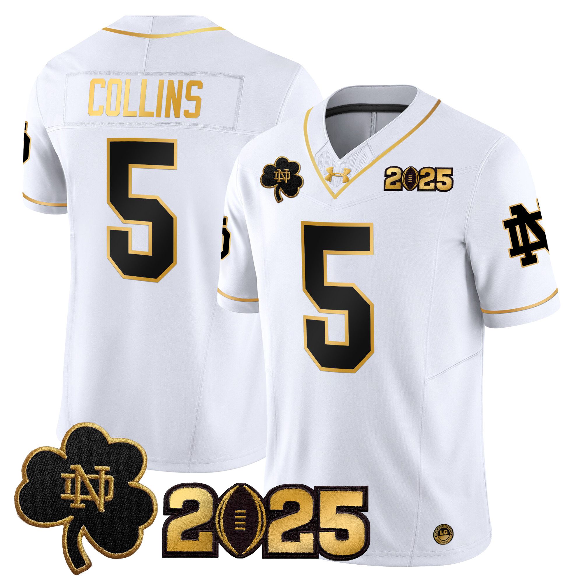 Men Notre Dame Fighting Irish #5 Collins White 2025 CFP Final Patch Gold Vapor Limited NCAA Jersey->ncaa teams->NCAA Jersey